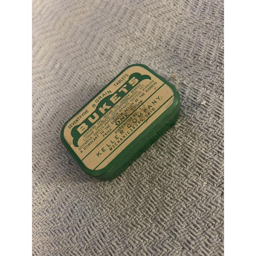 VTG BUKETS medicine tin 5 Grain Tablets Keller Company Tin Only
